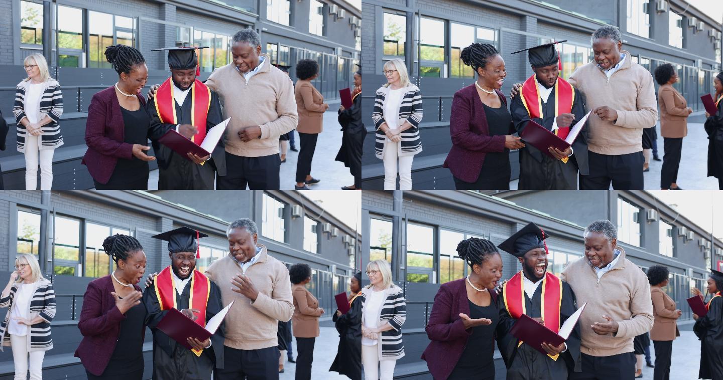 骄傲的父母和毕业的儿子