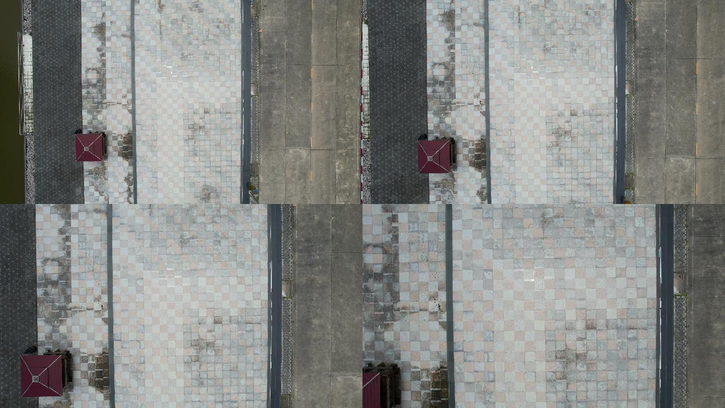 无人机降落在大理石瓷砖地板上的视图