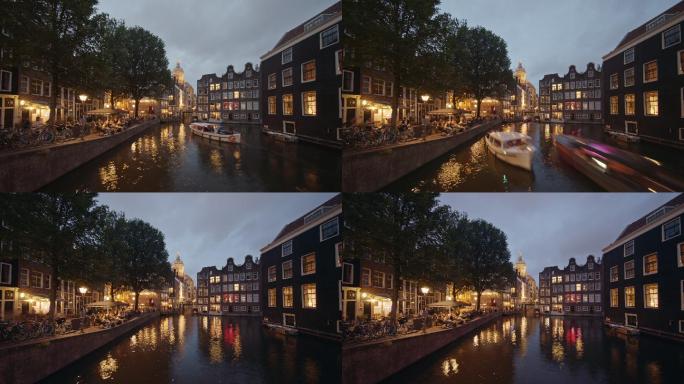 阿姆斯特丹荷兰历史中心位于城市历史中心的timelapse运河区