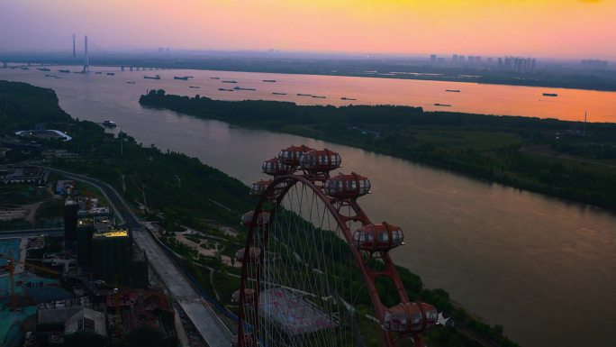 摩天轮、城市风光、情人节、航拍、夕阳