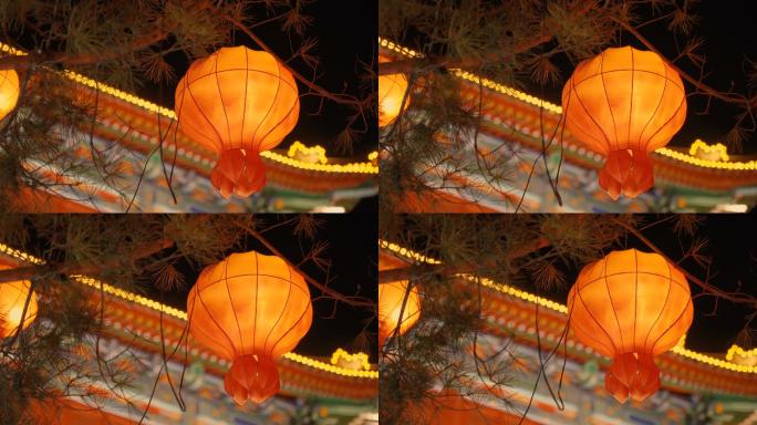 西安市庆祝中国春节的古城墙上的灯笼