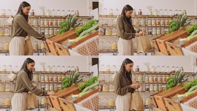 一名年轻女子购买蔬菜的4k视频片段