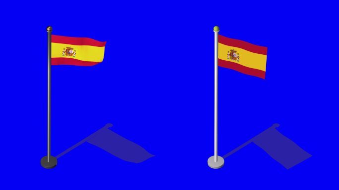 西班牙等距旗国旗飘动