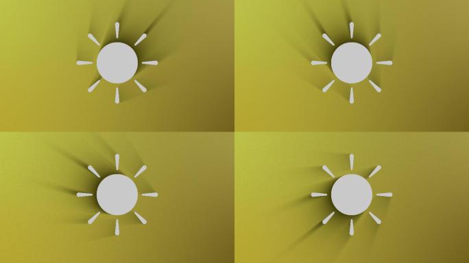 在4K分辨率循环就绪文件中，当阴影在黄色背景上四处移动时，太阳符号