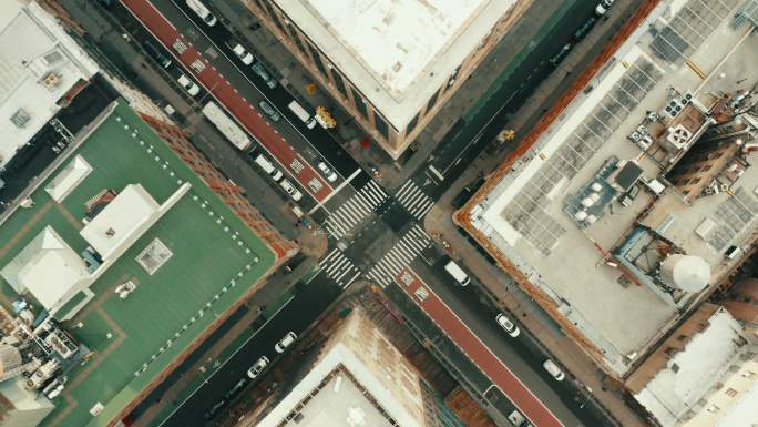 纽约市索霍区空旷街道的空中拍摄。