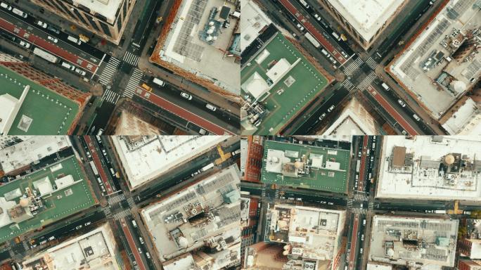 纽约市索霍区空旷街道的空中拍摄。