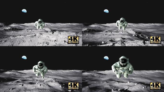 4K高清宇航员月球表面太空漫游视频素材