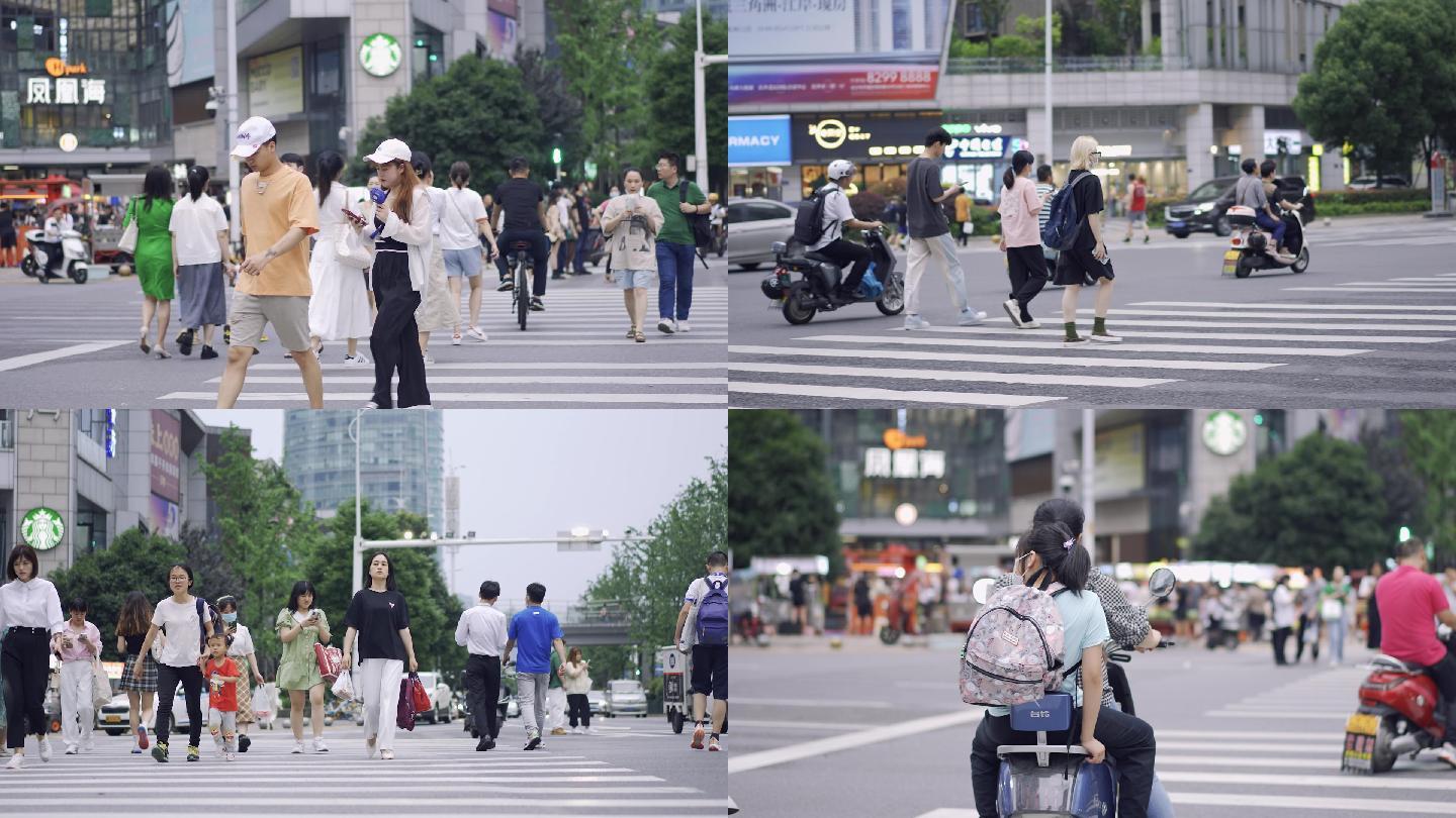 路口斑马线人流人群行人