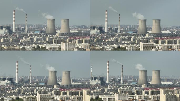 上海工业园区排放的烟气4K航拍吴泾热电厂