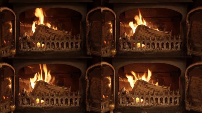 木材在木炉中燃烧篝火火苗烧水加热刚才烈火