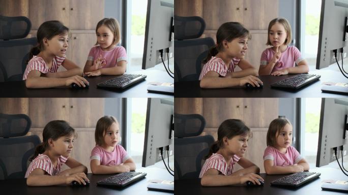 孩子姐妹们使用电脑，达到他们不允许的内容。