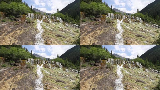 九寨沟山涧溪流水流瀑布风景空镜