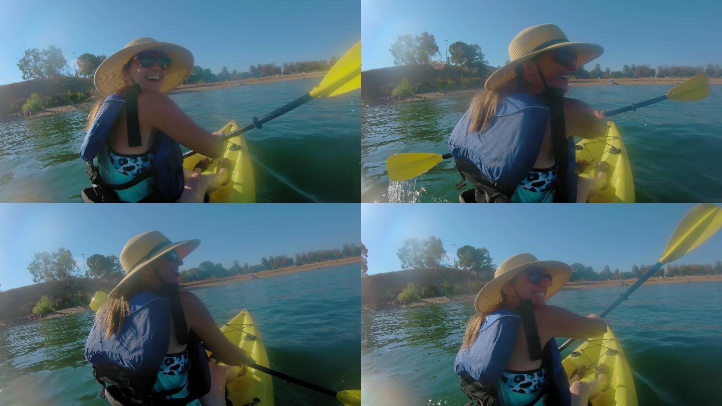 南加州佩里斯湖上的情侣皮划艇