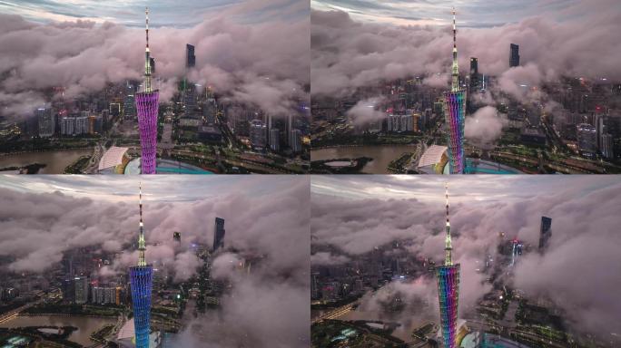 广州粉色云海航拍延时