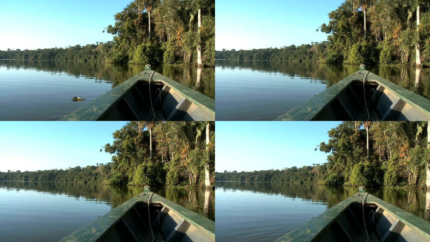 湖面上的船热带雨林船水面倒影