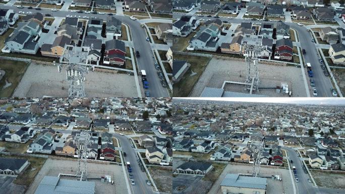 阴天郊区独户住宅小区的无人机视图
