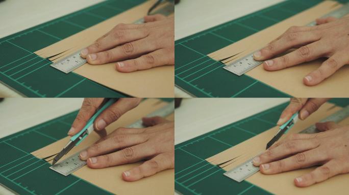 女艺术家在剪纸裁剪纸张美术手工
