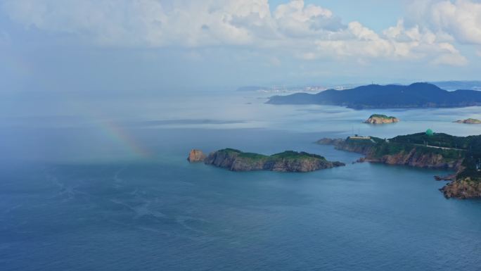 唯美山间海上彩虹航拍