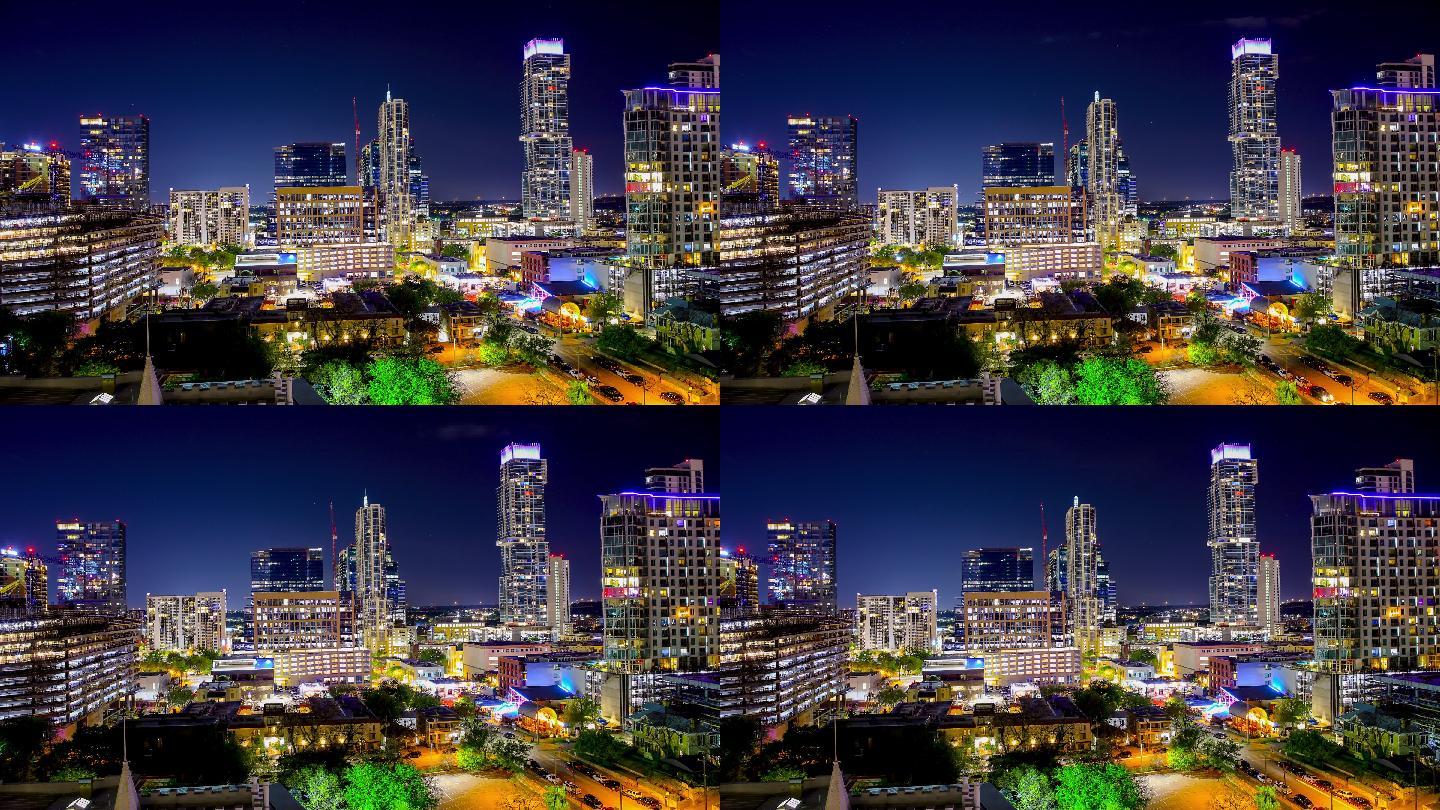 德克萨斯州奥斯汀城市夜景延时高速发展城市