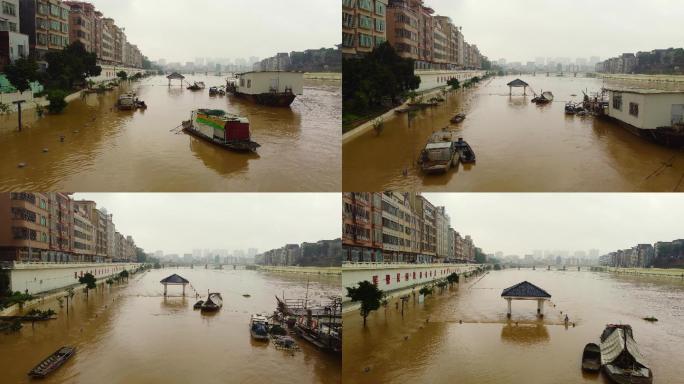 洪水过境城市河流洪峰洪水淹没道路水涨船高