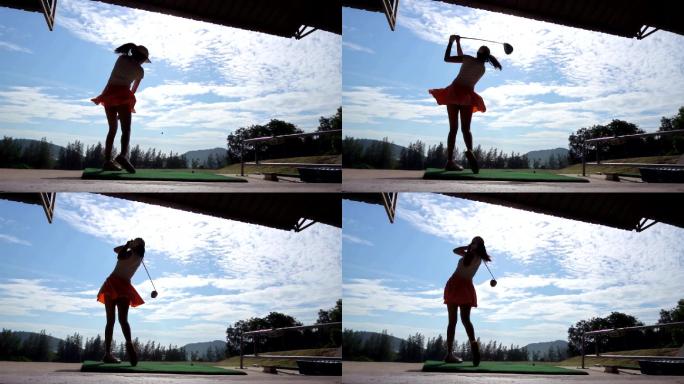 女子高尔夫球手，慢动作