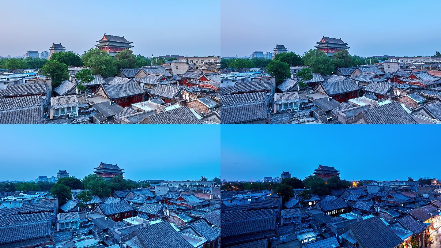 4K：日落时分的北京古城，夜幕降临，中国