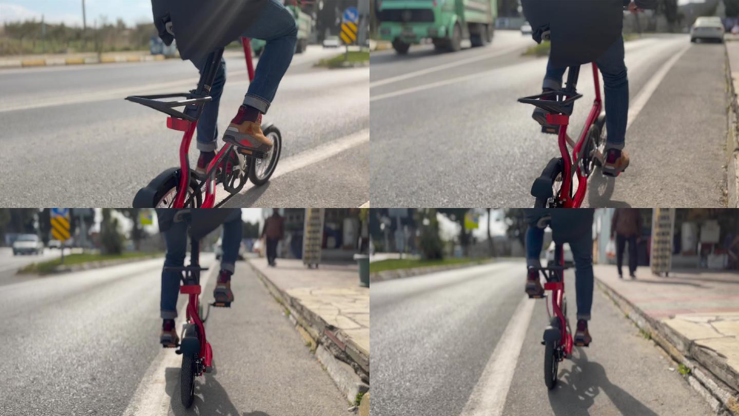 红色折叠自行车4k库存片段