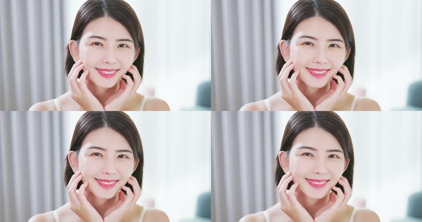 亚洲年轻护肤女性面膜洗面奶护肤产品广告