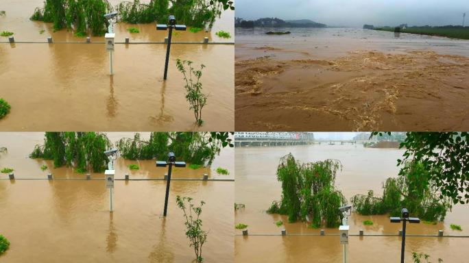 洪水过境城市 河流 洪峰水位上涨 急流