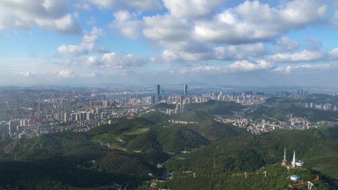 大连航拍蓝天白云大连大景4K