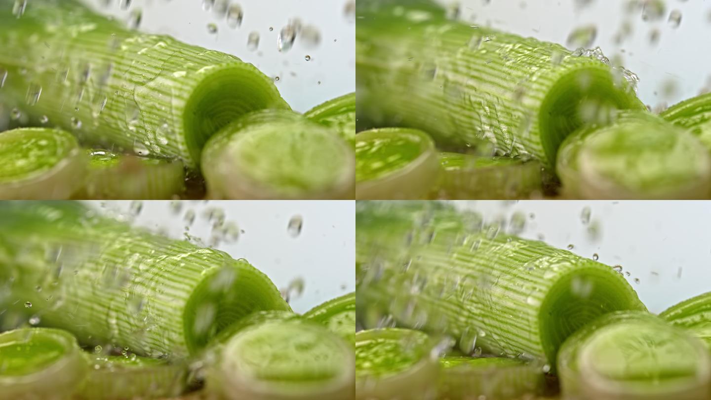 缓慢的水浇在韭菜上