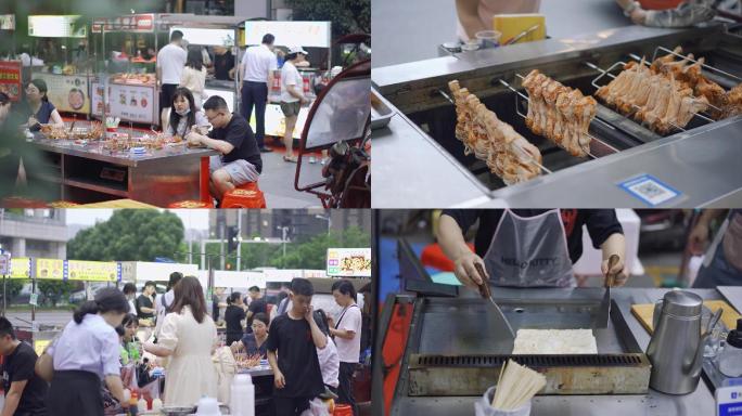 夜市集市美食摊人群小吃-合集