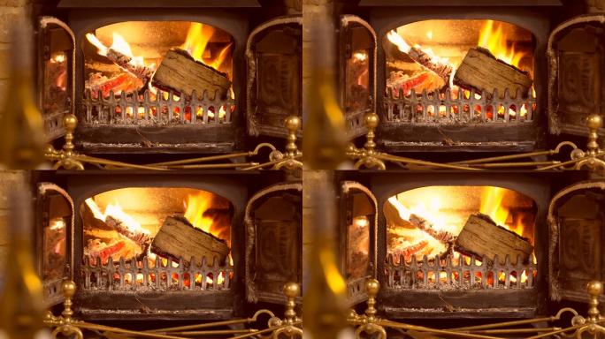 木材在木炉中燃烧烧烤炉
