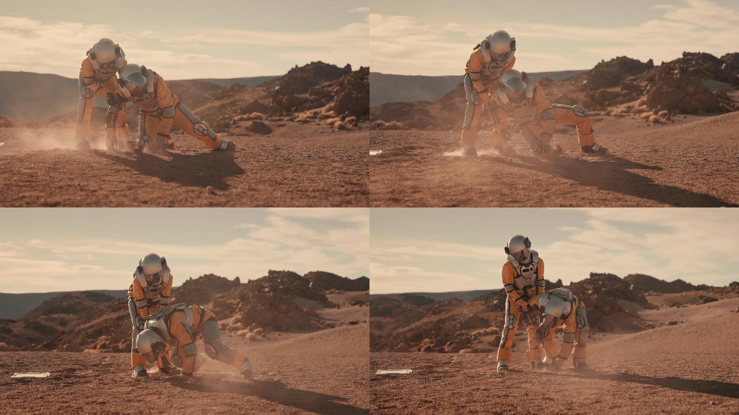 宇航员在火星上搭载受伤的朋友