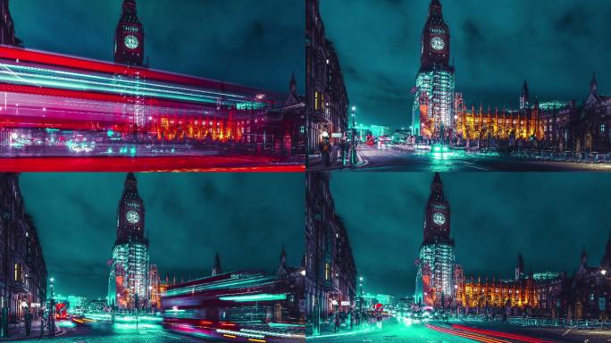 伦敦城的光速伦敦地标建筑伦敦夜景延时