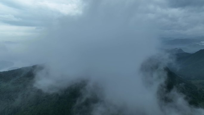 浙江金华浦仙华山景区航拍云雾