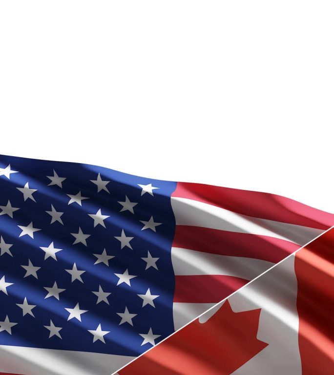风中的美国和加拿大国旗在白色背景上隔离，带有复制空间