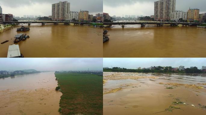 洪水过境城市 河流 洪峰水位上涨 急流