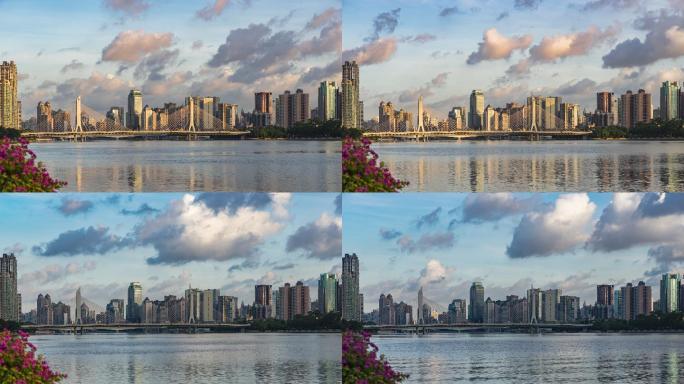 广州海印桥珠江两岸城市天际线延时摄影4k