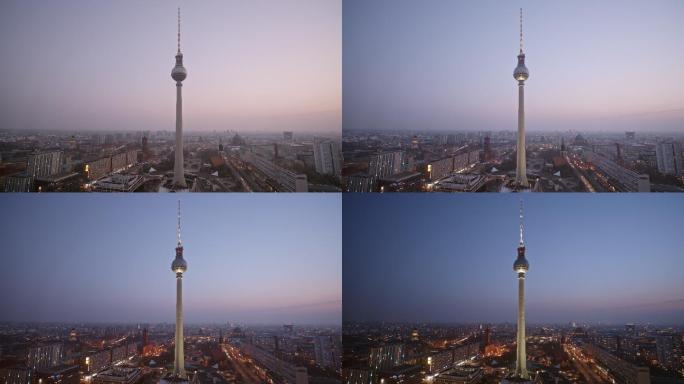 德国柏林Alexanderplatz timelapse地标Ferhsehturm或TV tower