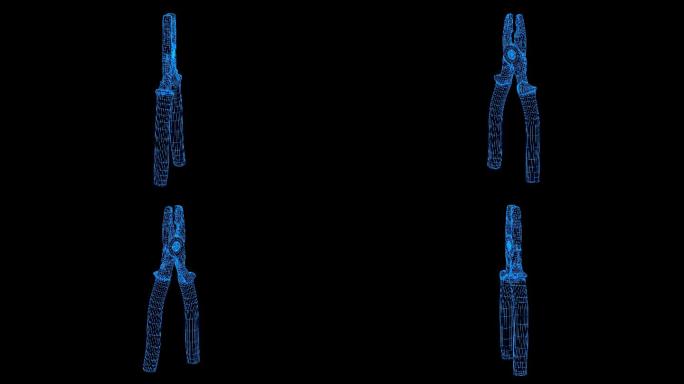 蓝色全息科技线框老虎钳素材旋转带通道