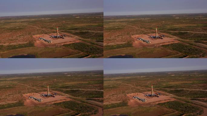 新墨西哥州水力压裂钻机的空中无人机剪辑