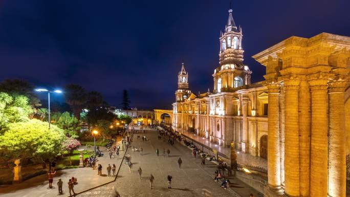 阿雷基帕秘鲁修道院中心timelapse大教堂和城市屋顶