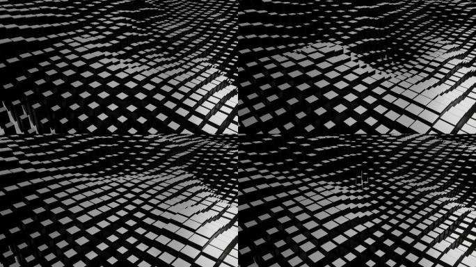 随机黑立方体块波图案的抽象背景，3D插图渲染