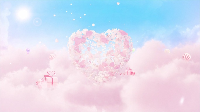 浪漫婚礼爱心粉色云层梦幻天空动态背景