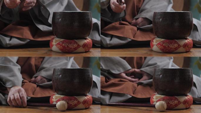 藏族僧侣用音钵进行晨礼冥想