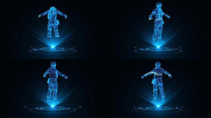 【原创】全息科技蓝色线框野战兵动画带通道