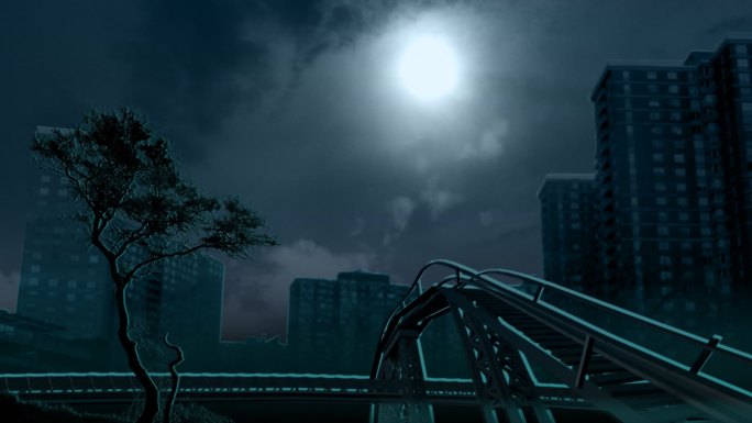 地铁项目之夜卡通动画阴森恐怖氛围月光月圆