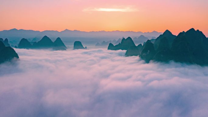 桂林 大面山 航拍 风景 日出云海