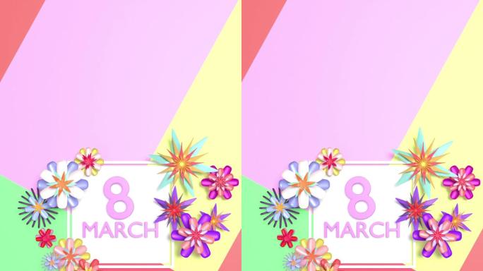 彩色花朵庆祝3月8日国际妇女节情人节和4K分辨率的爱情